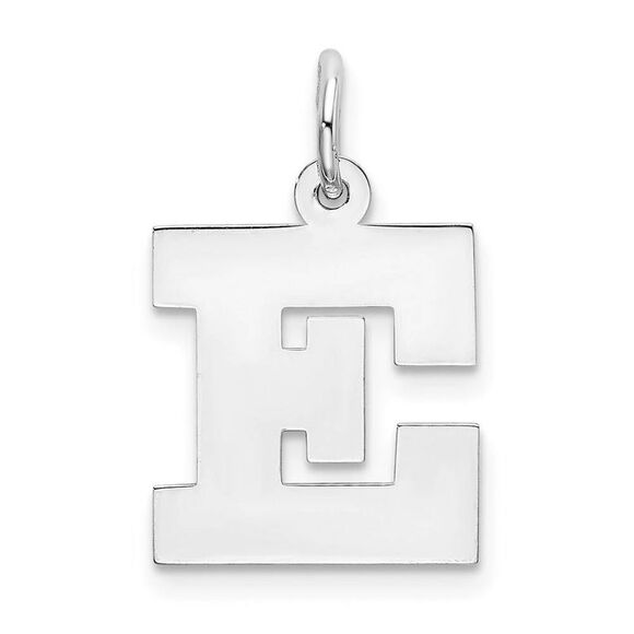 Sterling Silver Amanda Collection Medium Block Style Initial E Pendant - Picture 1 of 4